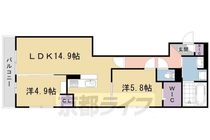 京都府京都市右京区梅津構口町の賃貸アパートの間取り