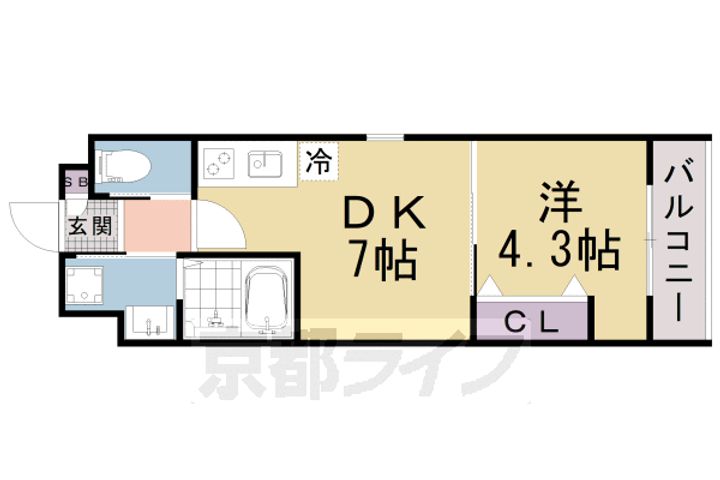 京都府京都市山科区四ノ宮南河原町の賃貸マンションの間取り