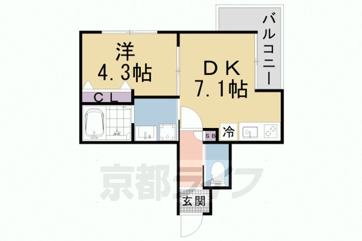 京都府京都市山科区四ノ宮南河原町の賃貸マンションの間取り