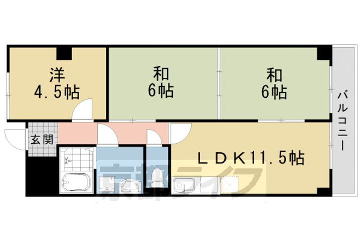 京都府京都市西京区大枝沓掛町の賃貸マンションの間取り