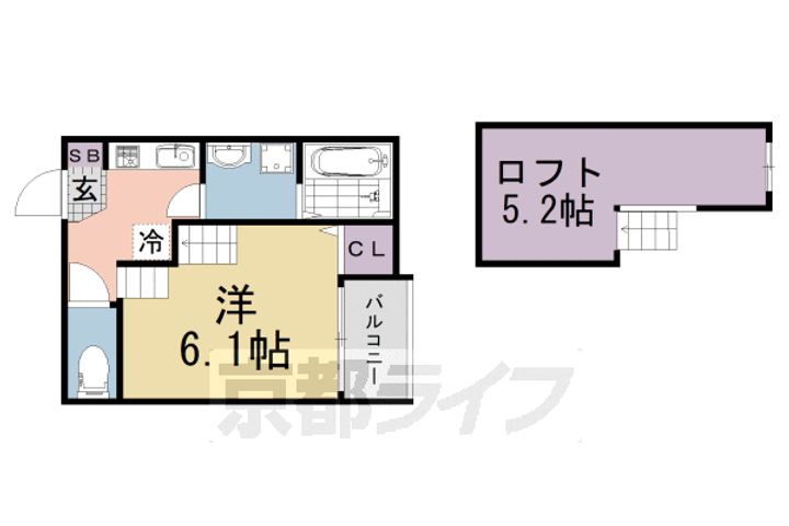 京都府京都市伏見区深草東伊達町の賃貸アパートの間取り