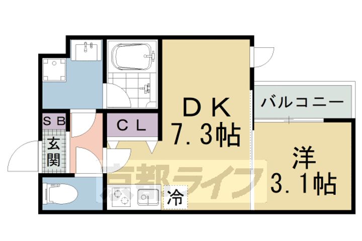 京都府京都市山科区厨子奥若林町の賃貸マンションの間取り