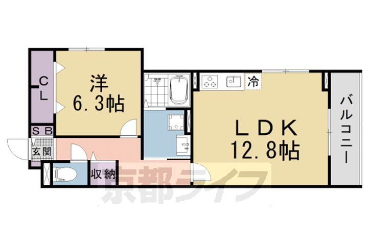 京都府京都市山科区椥辻池尻町の賃貸アパートの間取り