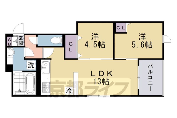 京都府京都市左京区岩倉東宮田町の賃貸アパートの間取り