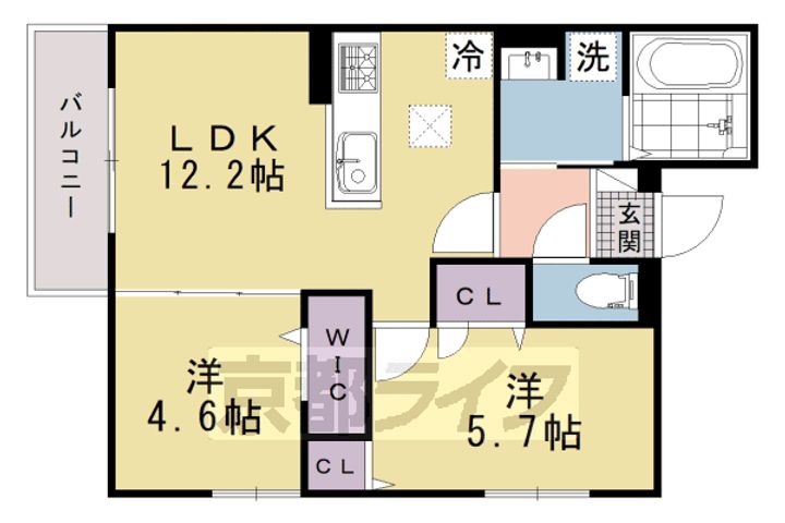 京都府京都市北区小山上初音町の賃貸アパートの間取り