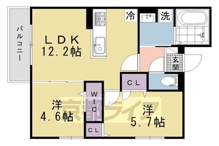 京都府京都市北区小山上初音町の賃貸アパートの間取り