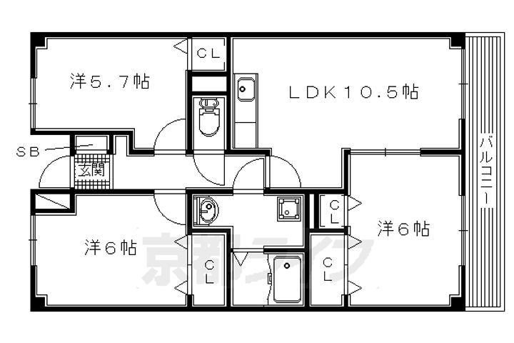 大阪府枚方市出口1丁目の賃貸マンションの間取り