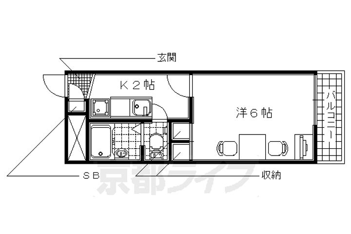 京都府京田辺市東古森の賃貸アパートの間取り