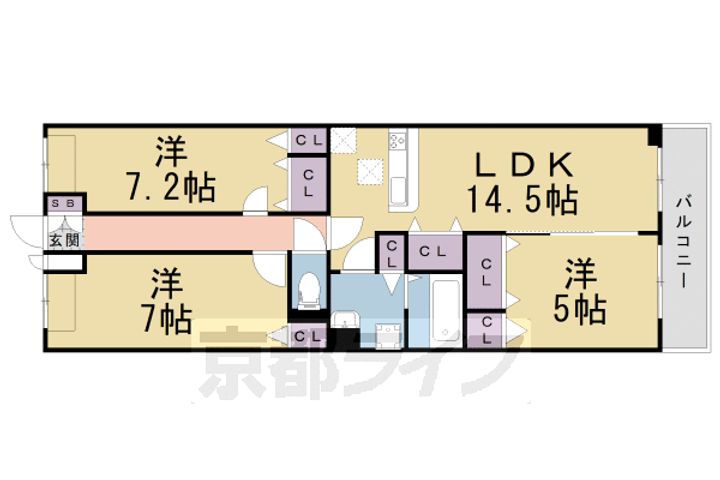 京都府京田辺市興戸郡塚の賃貸アパートの間取り
