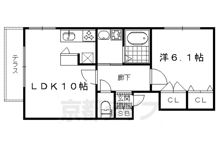 京都府京都市北区上賀茂岩ケ垣内町の賃貸マンションの間取り