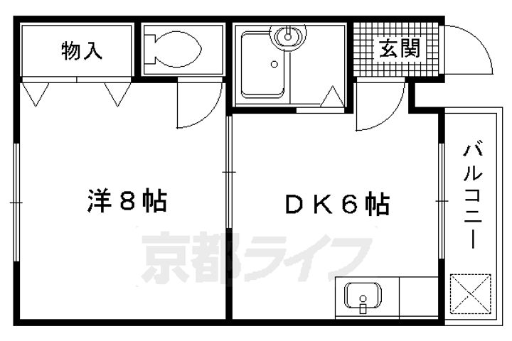 京都府京都市北区紫竹下梅ノ木町の賃貸アパートの間取り