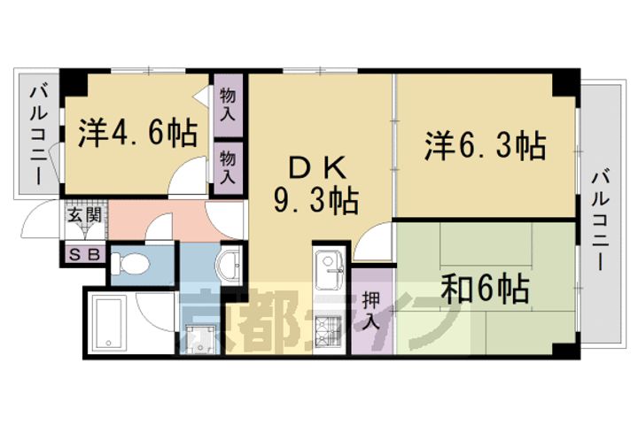 京都府京都市右京区太秦前ノ田町の賃貸マンションの間取り