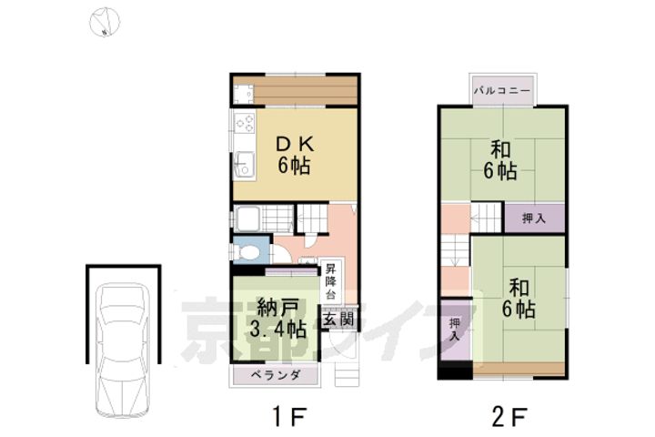京都府京都市伏見区納所岸ノ下(一戸建)の賃貸物件の間取り