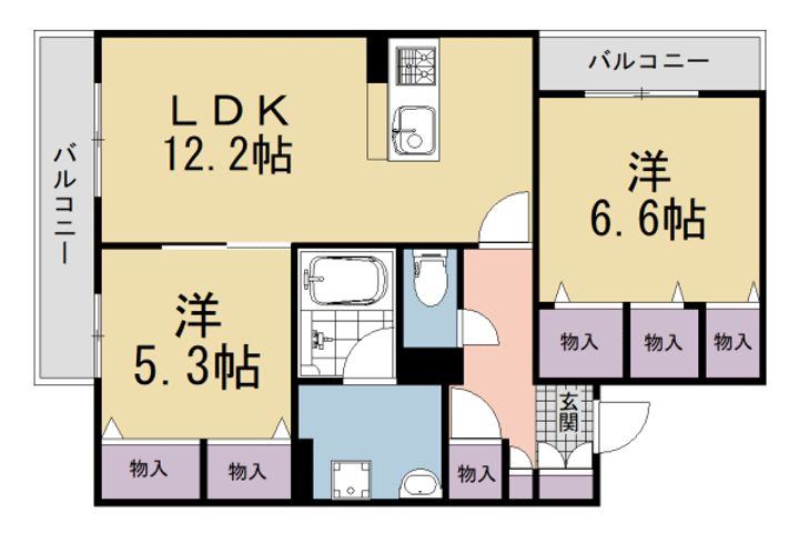 京都府宇治市大久保町北ノ山の賃貸マンションの間取り