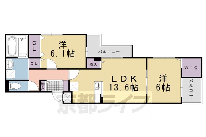 京都府京都市伏見区久我本町の賃貸アパートの間取り