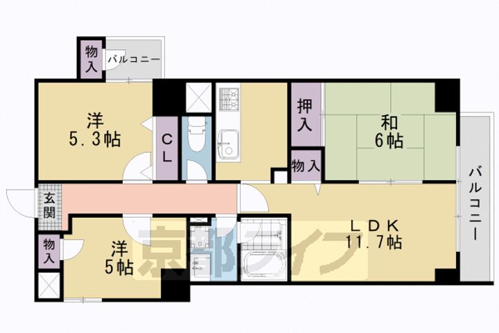 京都府京都市南区吉祥院九条町の賃貸マンションの間取り