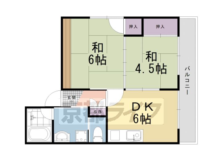 京都府京都市右京区嵯峨朝日町の賃貸マンションの間取り