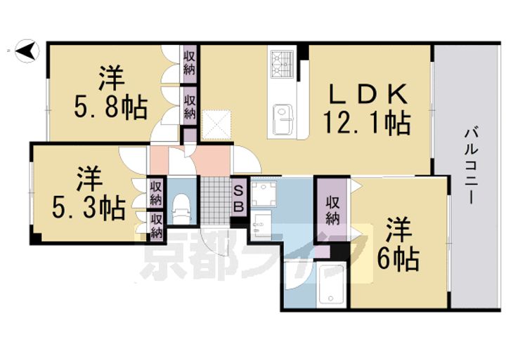 京都府京都市右京区西院四条畑町の賃貸マンションの間取り