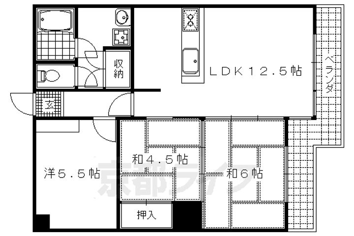 京都府京都市右京区嵯峨新宮町の賃貸マンションの間取り