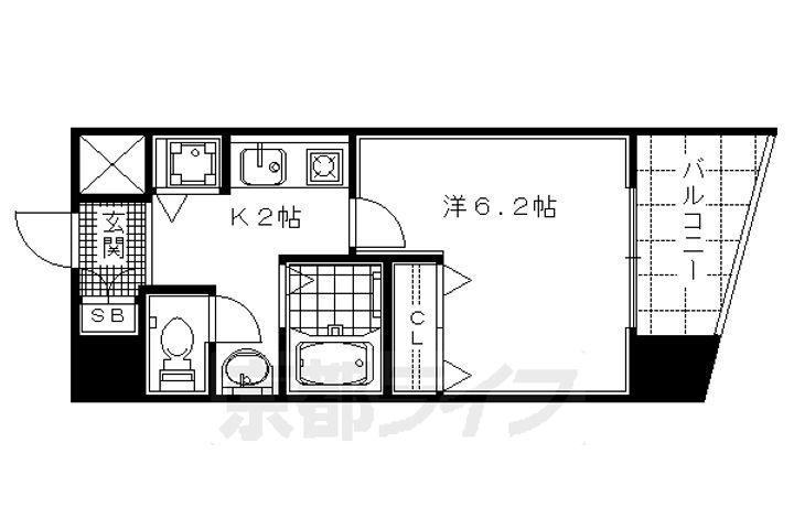 京都府京都市右京区西院東中水町の賃貸マンションの間取り