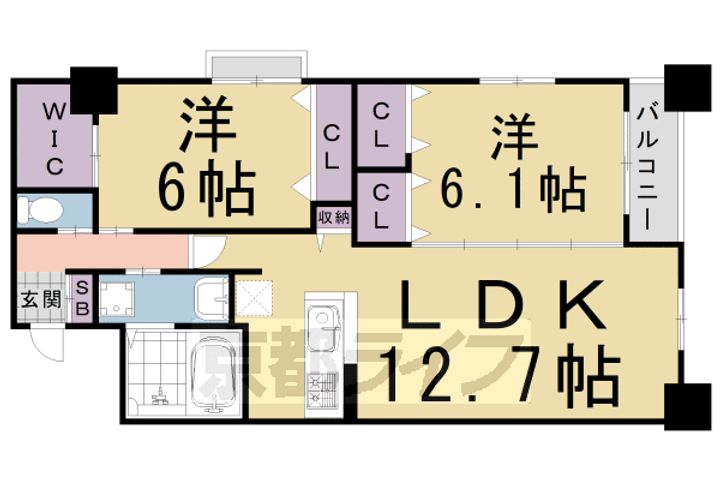 京都府京都市中京区壬生朱雀町の賃貸マンションの間取り
