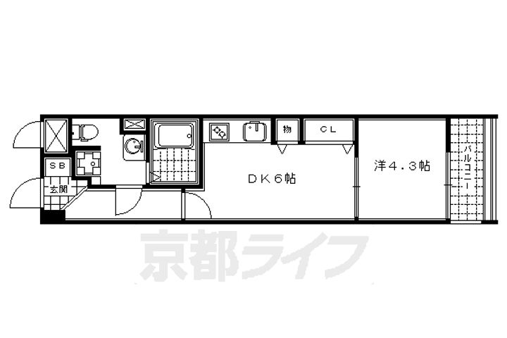 京都府京都市中京区塩屋町の賃貸マンションの間取り