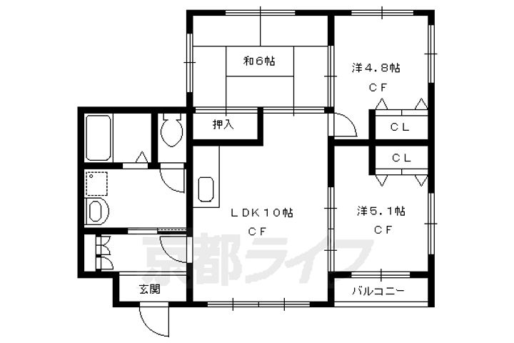 京都府京都市北区小山中溝町の賃貸マンションの間取り