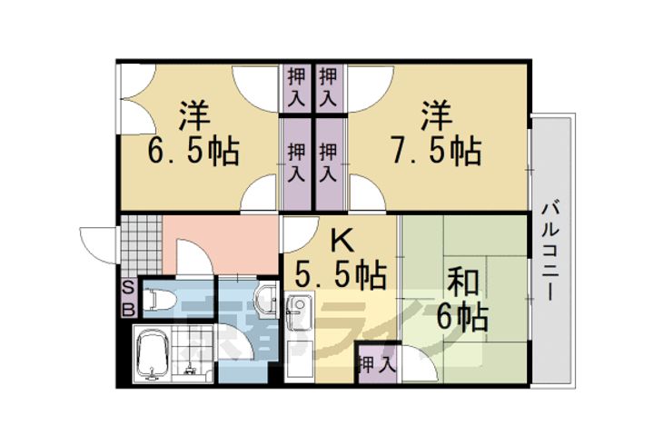 京都府京都市西京区樫原中垣外の賃貸マンションの間取り