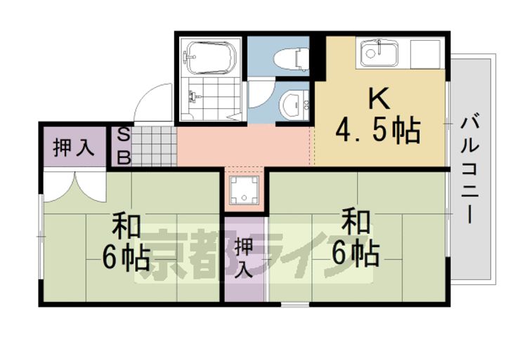 京都府京都市西京区山田弦馳町の賃貸アパートの間取り