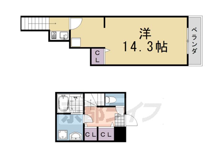 京都府京都市西京区山田上ノ町の賃貸マンションの間取り