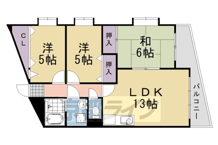 京都府京都市西京区下津林番条町の賃貸マンションの間取り