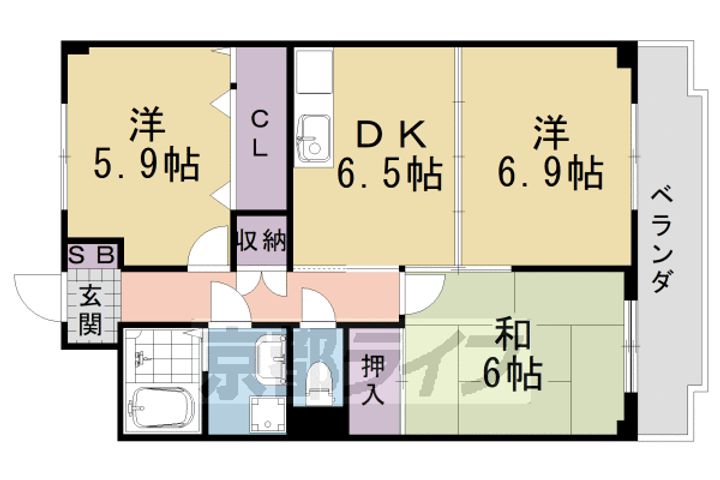 京都府京都市西京区桂北滝川町の賃貸マンションの間取り