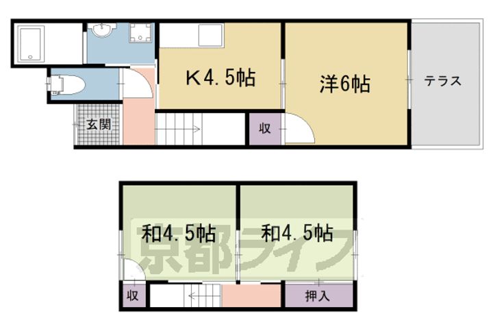 京都府京都市山科区西野山中臣町(一戸建)の賃貸物件の間取り