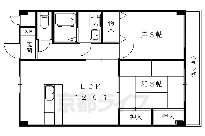 京都府京都市伏見区醍醐構口町の賃貸マンションの間取り