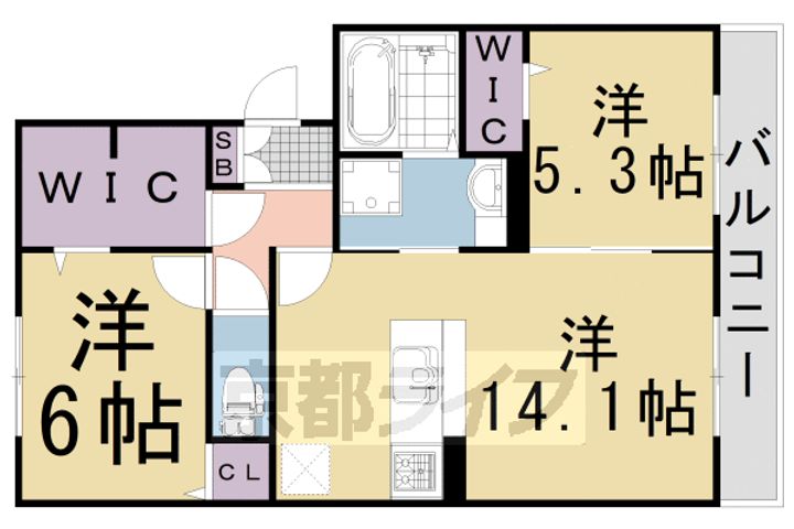 京都府長岡京市奥海印寺太鼓山の賃貸アパートの間取り