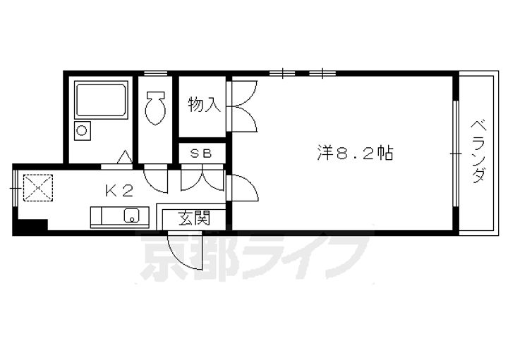 京都府京都市北区紫竹下芝本町の賃貸マンションの間取り