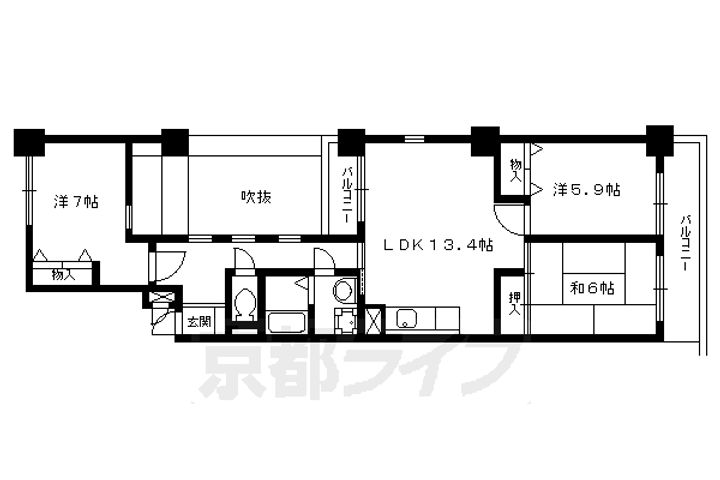 京都府京都市上京区中立売通千本東入丹波屋町の賃貸マンションの間取り