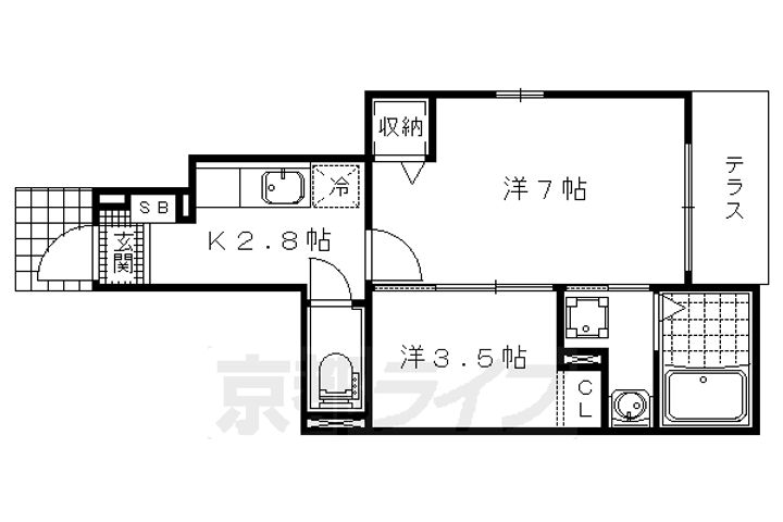 京都府京都市山科区勧修寺御所内町の賃貸アパートの間取り