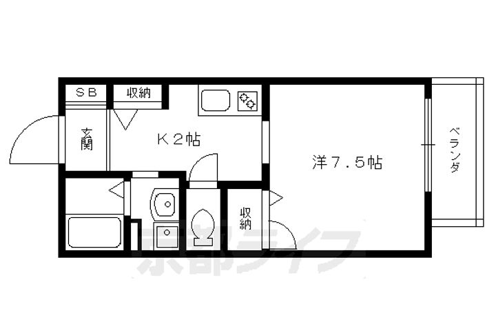 京都府京都市左京区田中高原町の賃貸アパートの間取り