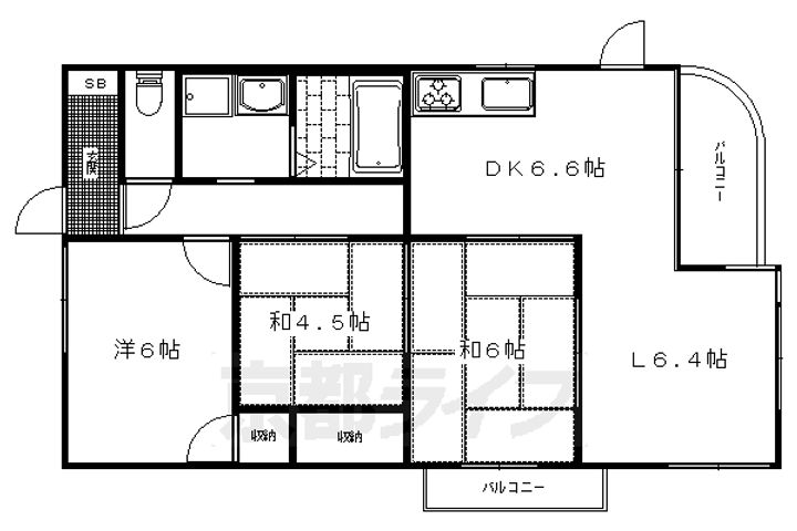 京都府京都市左京区一乗寺東浦町の賃貸マンションの間取り