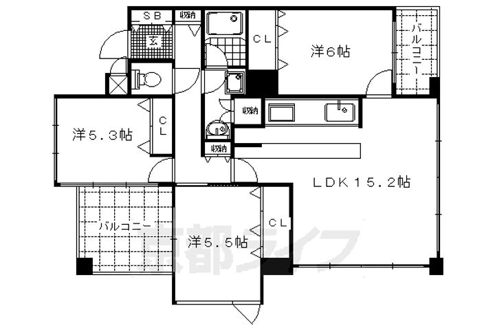 京都府京都市右京区嵯峨天龍寺中島町の賃貸マンションの間取り