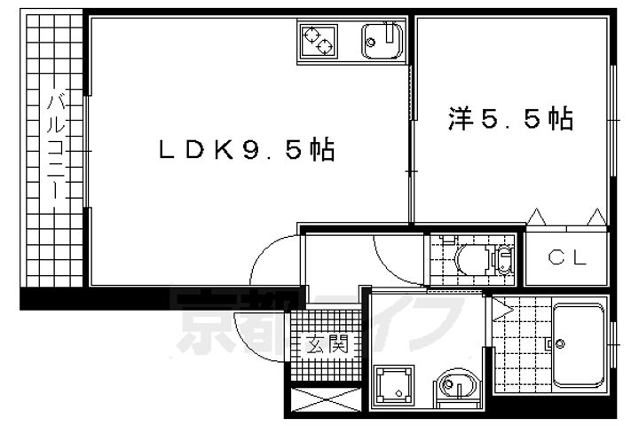 京都府宇治市莵道丸山の賃貸マンションの間取り