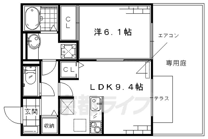 京都府京都市伏見区下鳥羽北三町の賃貸アパートの間取り