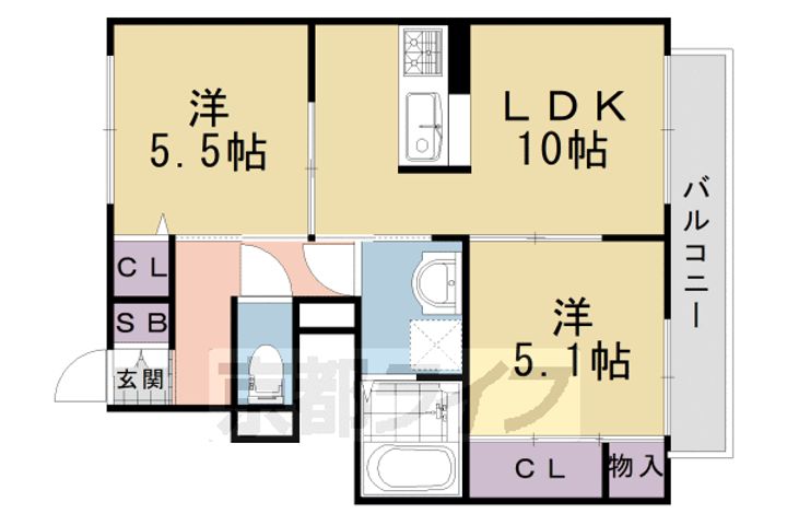 京都府乙訓郡大山崎町円明寺大門脇の賃貸アパートの間取り