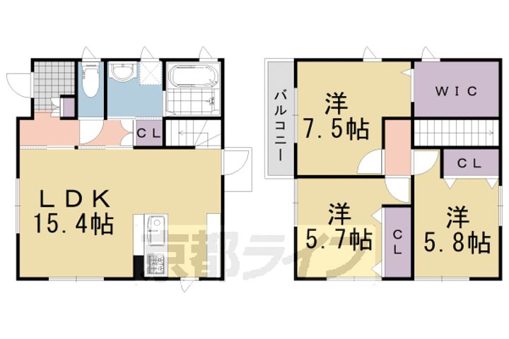 京都府長岡京市泉が丘(一戸建)の賃貸物件の間取り
