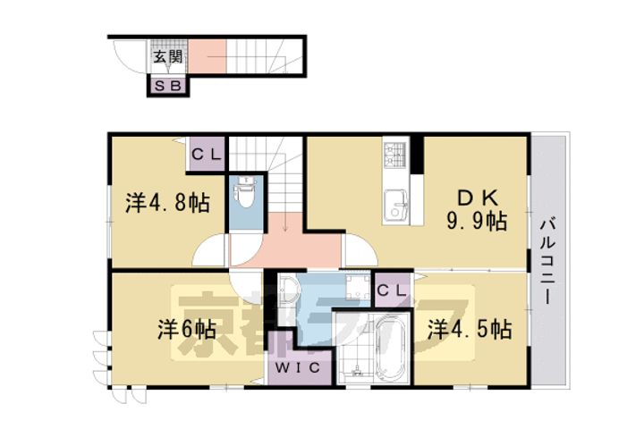 京都府京都市右京区嵯峨広沢池下町の賃貸アパートの間取り