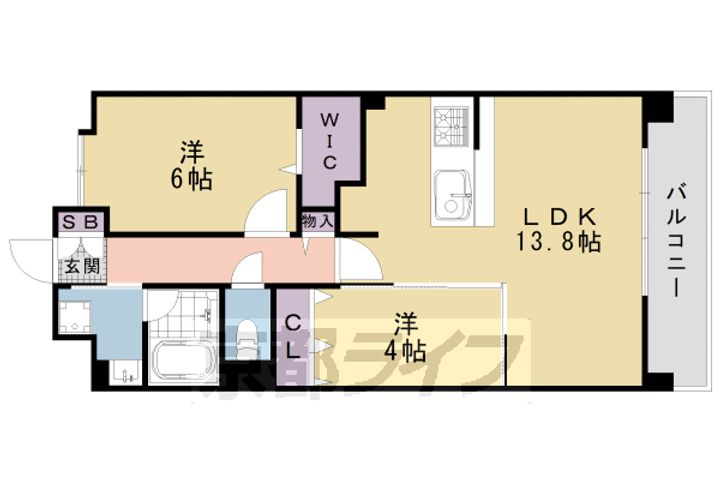 京都府京都市中京区聚楽廻東町の賃貸マンションの間取り