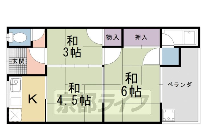 京都府京都市右京区嵯峨野高田町の賃貸アパートの間取り