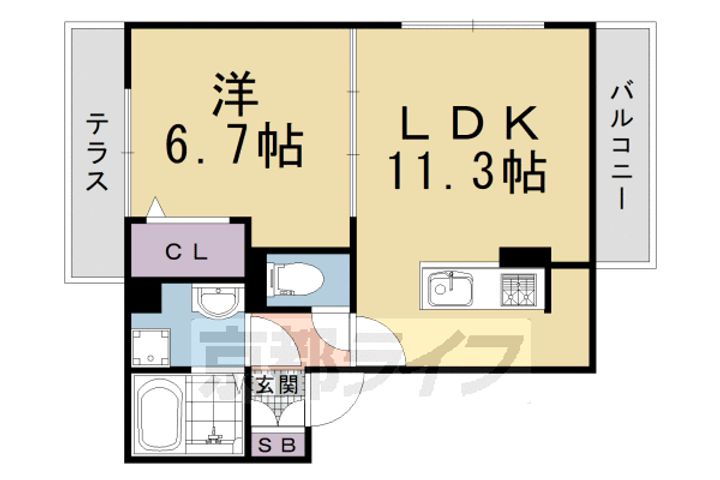京都府京都市右京区嵯峨野投渕町の賃貸アパートの間取り