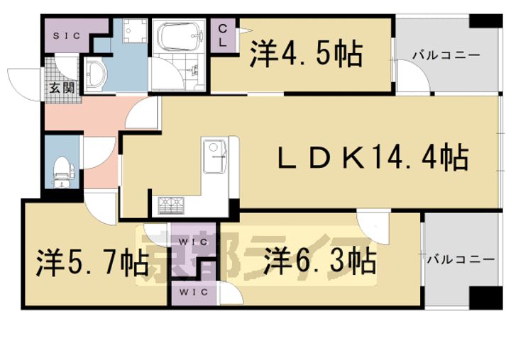 京都府京都市右京区太秦中筋町の賃貸マンションの間取り